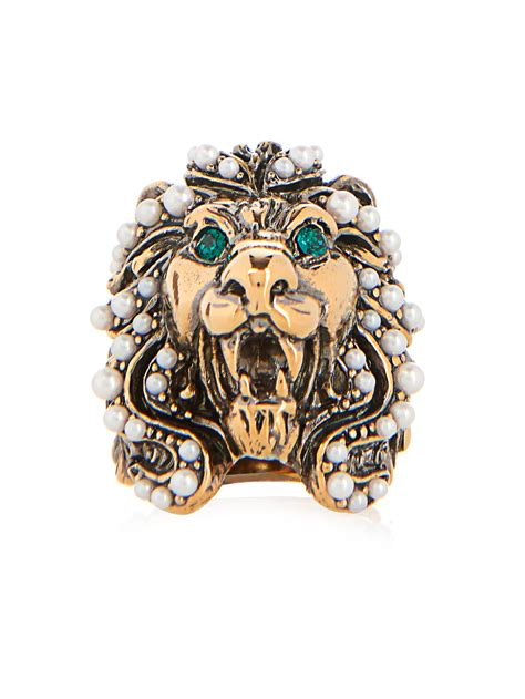 gucci lion ring green|gucci lion ring with pearl.